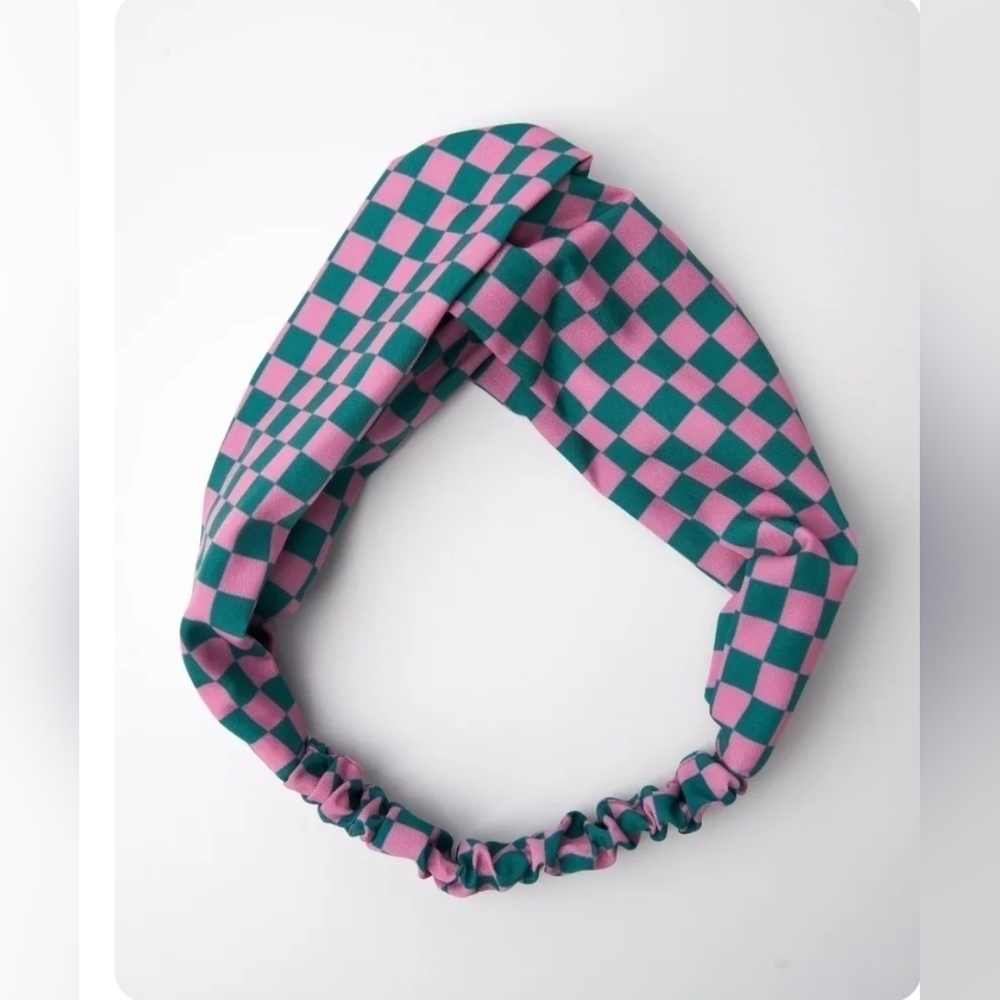 NEW Pink Green Checkers Headband